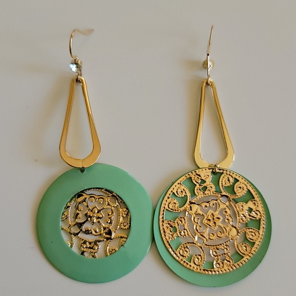 Turquoise and Gold Earrings - Picture 2 of 7